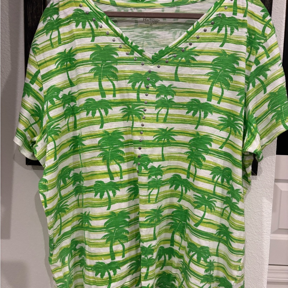 Palm Harbor Green Palm Tree Print Top 3X